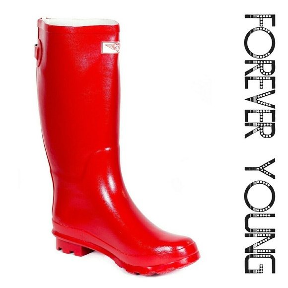 Forever Young Shoes - Women Tall Zippered Rain Boots, RB-1412, Red, Size 11